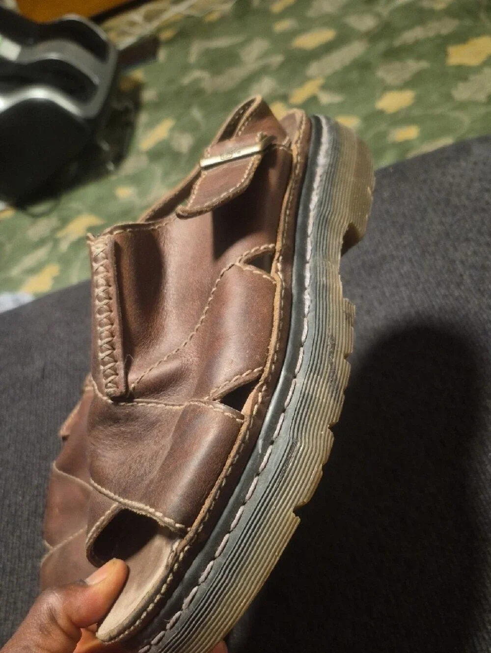 Dr. Martens Brown Leather Open-Toe Sandal with Stitched Sole